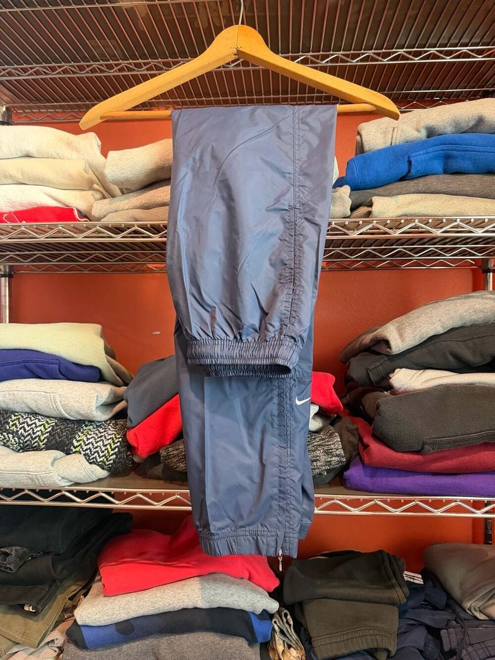 Vintage 90s Nike Blue Nylon Track Pants with Ankle Zippers Size Small / Medium